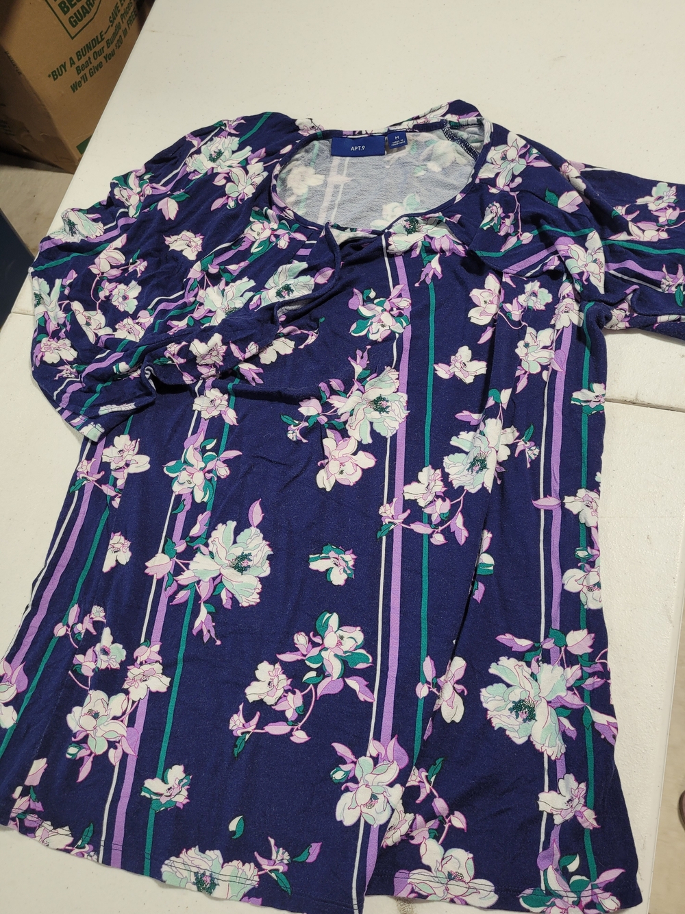 Apt. 9 Navy Floral Stripe Scoop Neck Top